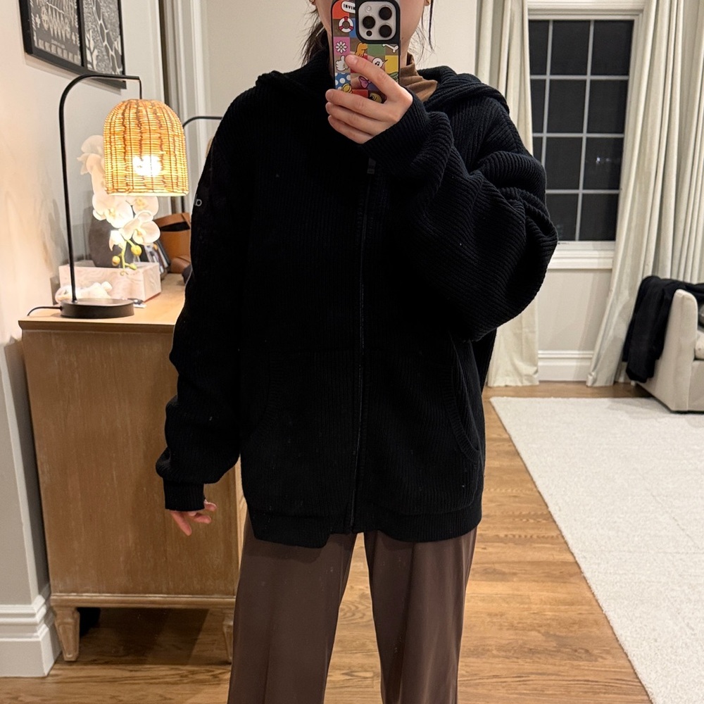 ALO Black oversized Hooded Zip-Up Jacket